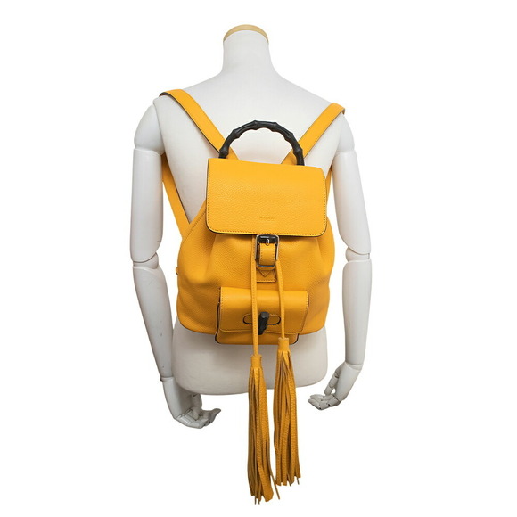 Gucci Bamboo Fringe Backpack Daypack Leather Yellow - Picture 9 of 9